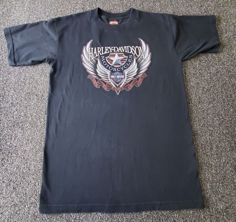 Harley Davidson Shirt Adult Medium Black Y2K Motorcycle Daytona Eagles Wings Vtg
